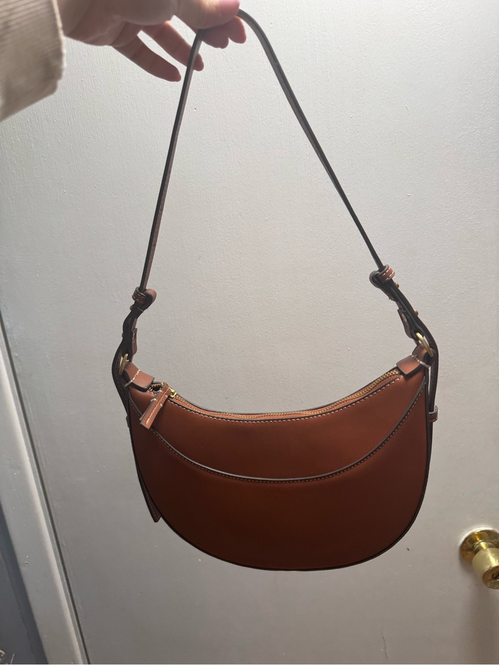 Classic Crescent Leather Shoulder Bag in Brown
